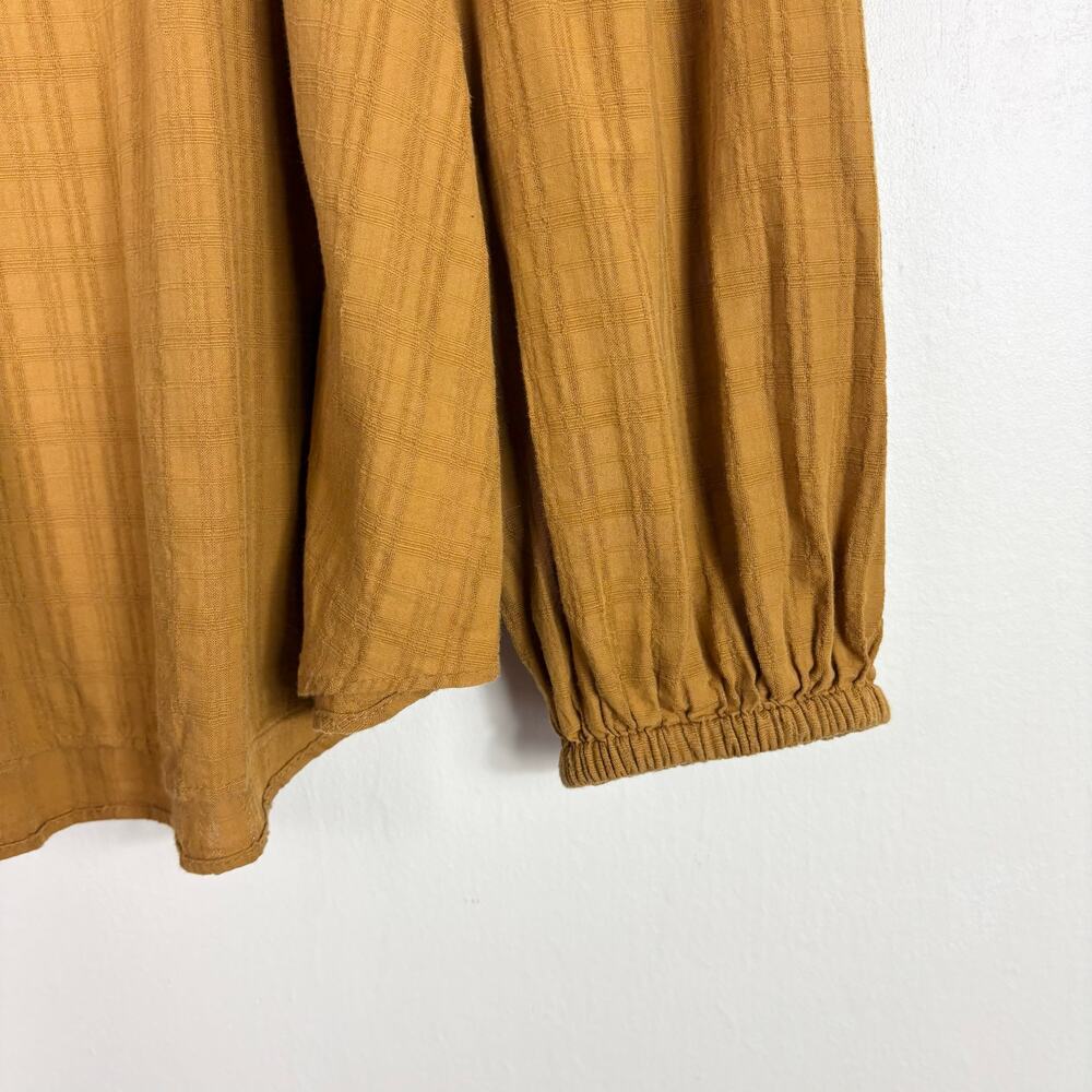 Madewell Lightweight Cotton Square Neck Bubble Sleeve Top in Antique Gold Plaid - Picture 5 of 10